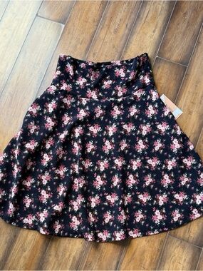 Large Honey & Lace Ventura Floral A-Line Skirt, Navy w/ Pink Floral, pockets